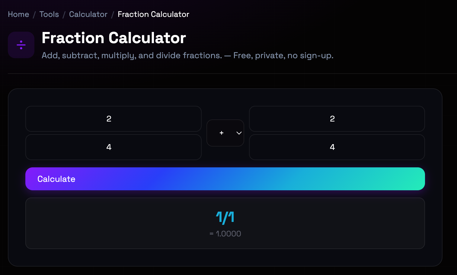 How to use Fraction Calculator online — free, fast, and private